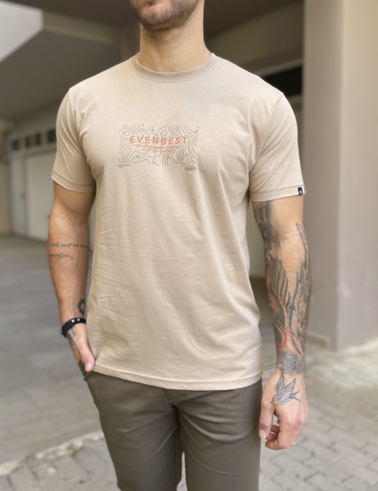 Everbest Everbest ανδρικό μπεζ Tshirt με τύπωμα 242806